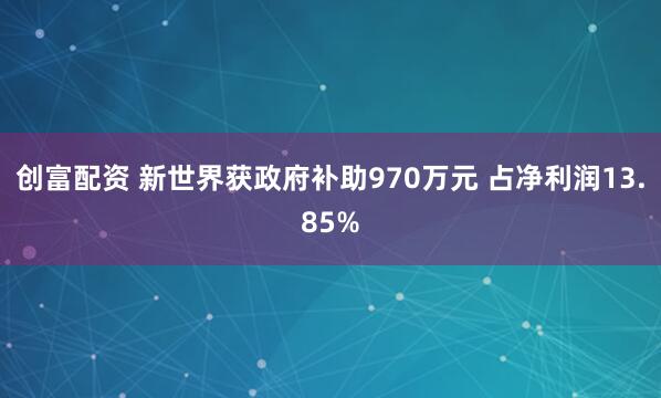 创富配资 新世界获政府补助970万元 占净利润13.85%